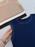 تاپ یقه توری جنس کبریتی