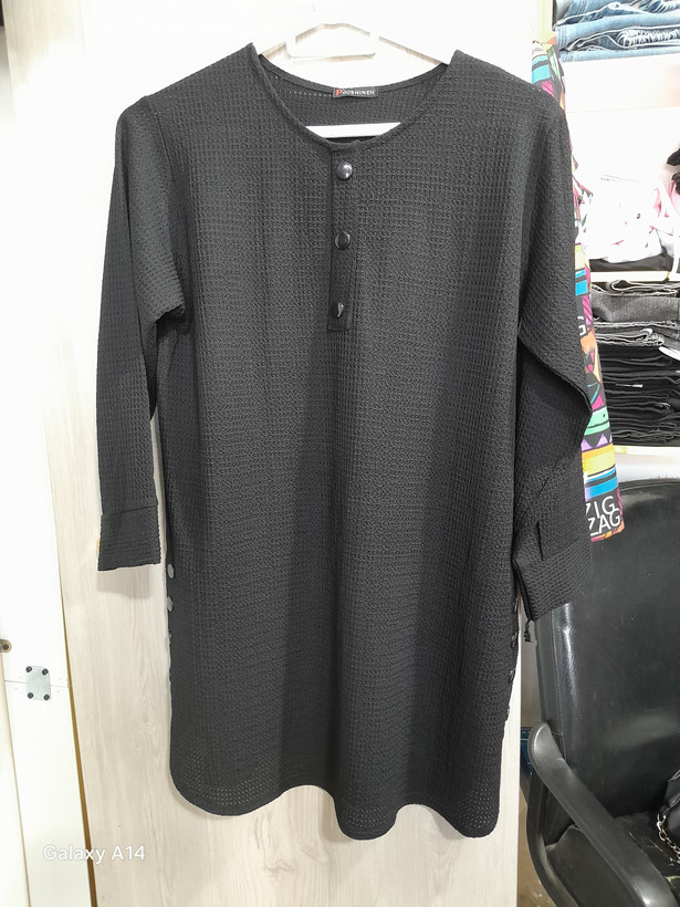 مانتو، شومیز زنانه ودخترانه تک رنگ مشکی، جنس کنفی
